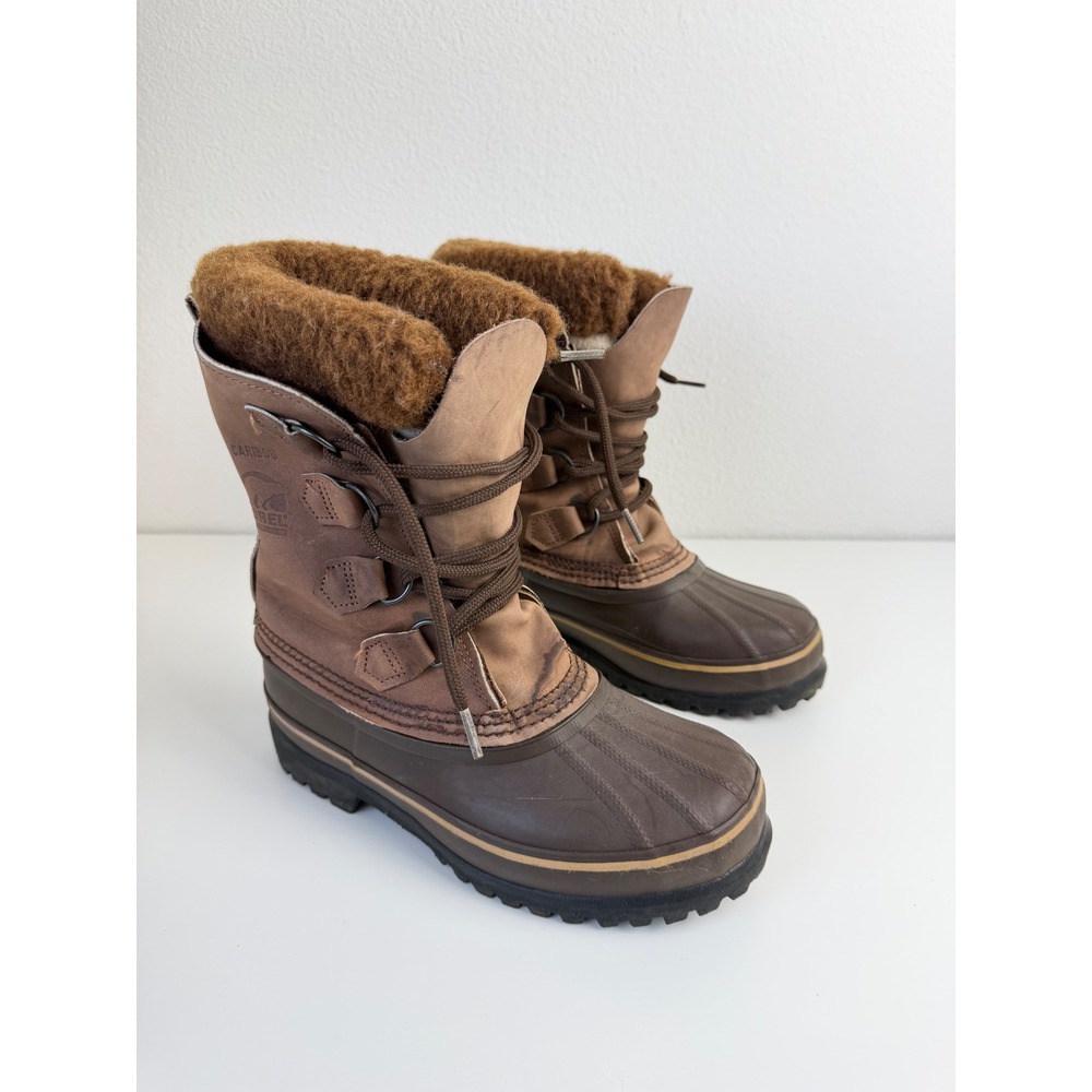 VTG Sorel Women Leather Snow Boots Caribou 6 Brown Kaufman Made in Canada